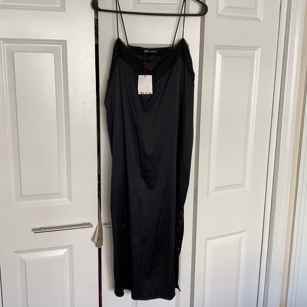 NWT Zara black satin dress, size S